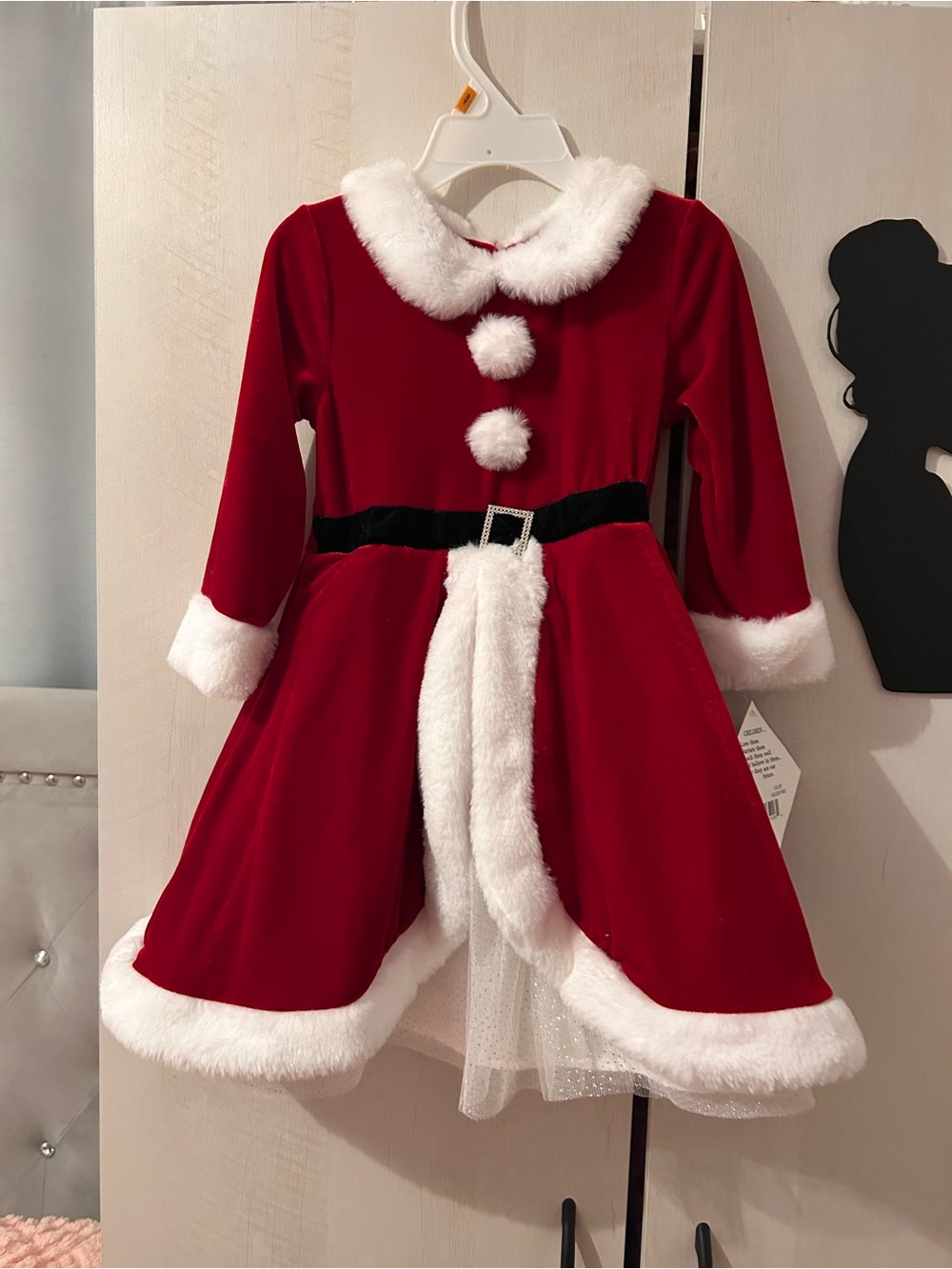 Red Santa Dress for Girls with White Faux Fur Trim